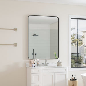 English Elm Wall Mirror Slim Black Metal Frame Rectangular 30x40 Moisture Resistant Modern Decor W1435107733