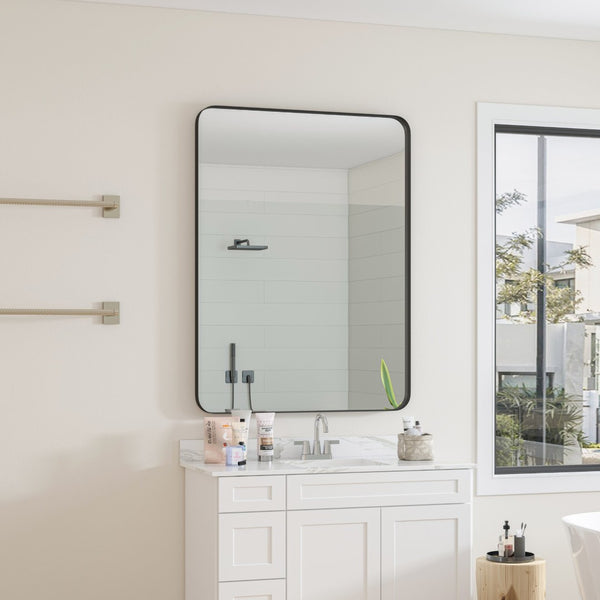 English Elm Wall Mirror Slim Black Metal Frame Rectangular 30x40 Moisture Resistant Modern Decor W1435107733