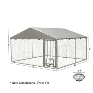 English Elm Large Galvanized Steel Outdoor Dog Kennel with Swivel Feeder and Uv Weatherproof Cover W1162P169897