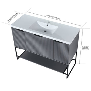 English Elm 48 Freestanding Bathroom Vanity with Resin Basin, Soft-Close Doors & Drawer, Metal Handle, Sleek Design Rock Grey W99951397