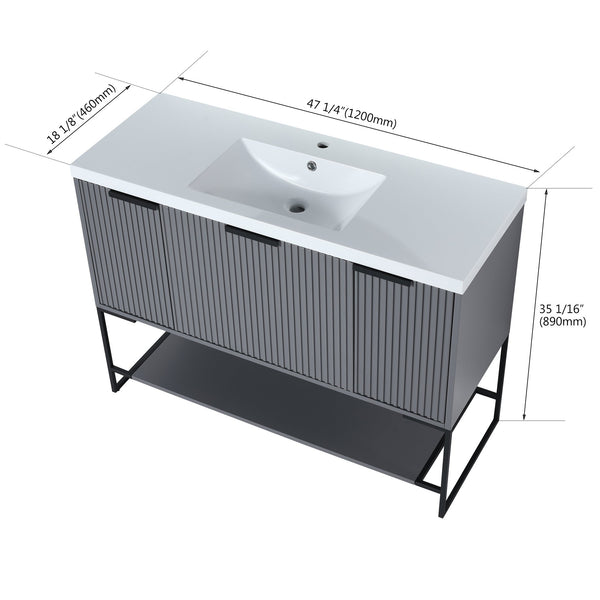 English Elm 48 Freestanding Bathroom Vanity with Resin Basin, Soft-Close Doors & Drawer, Metal Handle, Sleek Design Rock Grey W99951397