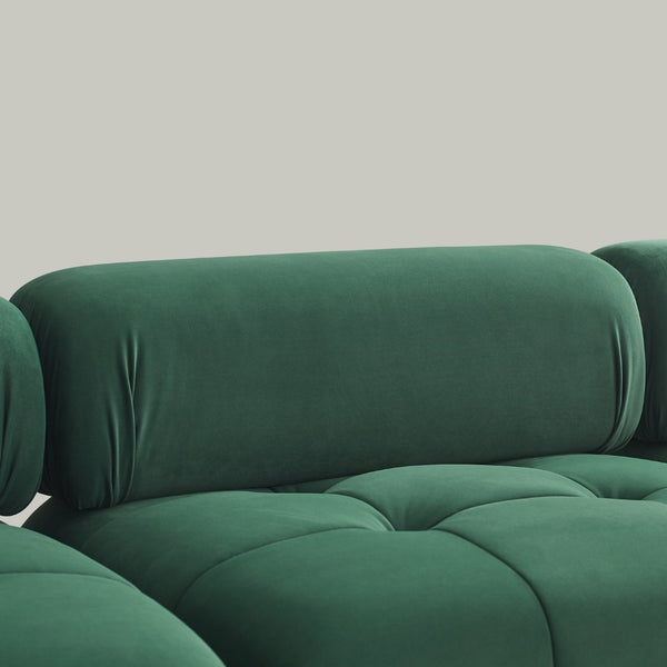 English Elm Modular Velvet Sectional Sofa with Button Tufted Seats and Reversible Ottoman Included Dark Green W1413S00017
