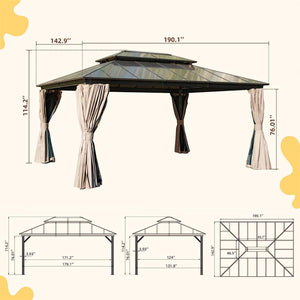 English Elm 12X16Ft Hardtop Gazebo - Stylish Permanent Pavilion With Uv-Blocking Roof, Curtains & Netting For Outdoors W1859S00025