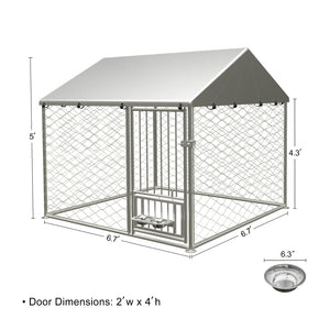 English Elm Large Galvanized Steel Dog Kennel Outdoor Run with Swivel Feeder and Uv Cover W1162P146239