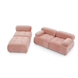 English Elm Modular Velvet Sectional Sofa with Button Tufted Seats and Reversible Ottoman Included Pink W1413S00018