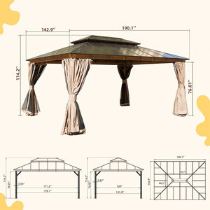English Elm 12X16Ft Stylish Hardtop Gazebo – Durable Aluminum Pavilion With Double Roof, Curtains & Netting For Outdoor Comfort W1859S00026