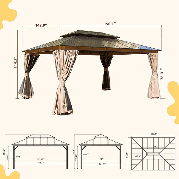 English Elm 12X16Ft Stylish Hardtop Gazebo – Durable Aluminum Pavilion With Double Roof, Curtains & Netting For Outdoor Comfort W1859S00026