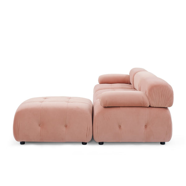 English Elm Modular Velvet Sectional Sofa with Button Tufted Seats and Reversible Ottoman Included Pink W1413S00018