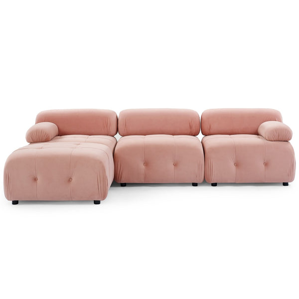 English Elm Modular Velvet Sectional Sofa with Button Tufted Seats and Reversible Ottoman Included Pink W1413S00018