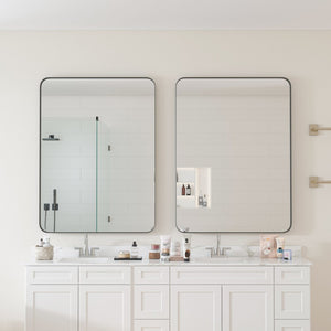 English Elm Wall Mirror Slim Black Metal Frame Rectangular 30x40 Moisture Resistant Modern Decor W1435107733