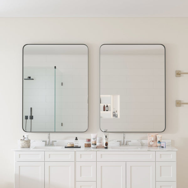 English Elm Wall Mirror Slim Black Metal Frame Rectangular 30x40 Moisture Resistant Modern Decor W1435107733