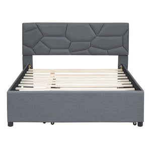 English Elm Full Upholstered Platform Bed with Brick-Pattern Headboard and Pull-Out Twin Trundle, Linen Fabric Comfort Gray SF000003AAE