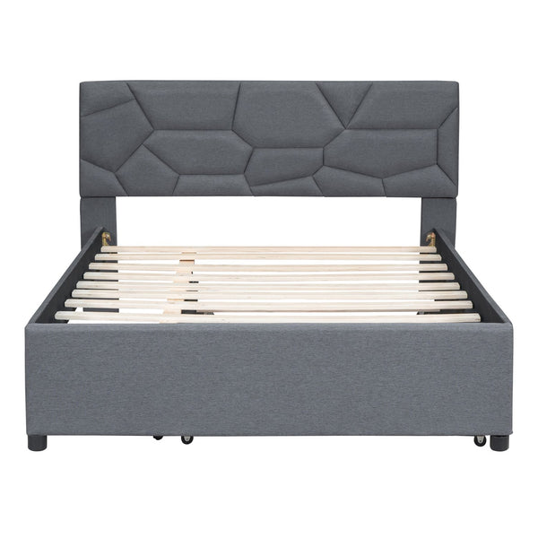 English Elm Full Upholstered Platform Bed with Brick-Pattern Headboard and Pull-Out Twin Trundle, Linen Fabric Comfort Gray SF000003AAE