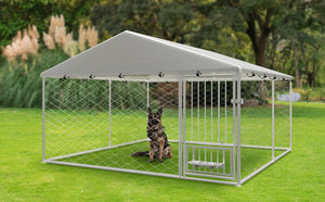 English Elm Large Galvanized Steel Outdoor Dog Kennel with Swivel Feeder and Uv Weatherproof Cover W1162P169897