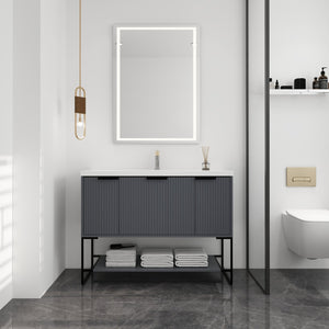 English Elm 48 Freestanding Bathroom Vanity with Resin Basin, Soft-Close Doors & Drawer, Metal Handle, Sleek Design Rock Grey W99951397