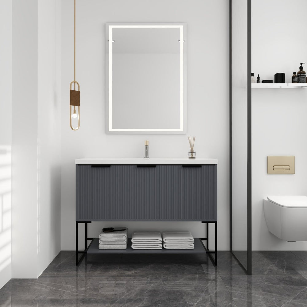 English Elm 48 Inch Freestanding Bathroom Vanity Resin Basin Soft Close Cabinet Modern Bath W999P444238