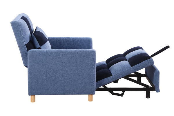 English Elm Convertible Convertible Sleeper Sofa Chair Bed with 3-Position Backrest, Teddy Fabric, Sturdy 330lb Frame Blue W1420110195