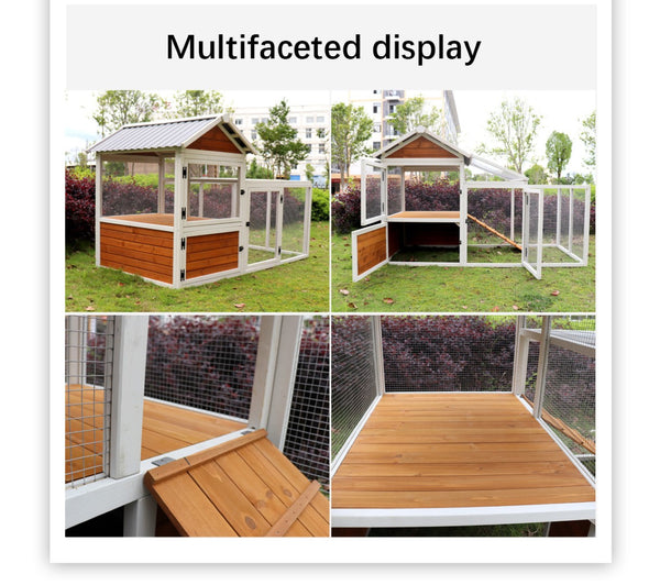 English Elm 77"large Wooden Outdoor Coop with Nest Box Pvc Waterproof Backyard Multi-pet Hutch W1431112872
