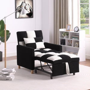 English Elm Convertible Convertible Sleeper Sofa Chair Bed with 3-Position Backrest, Teddy Fabric, Sturdy 330lb Frame Black White W1420110191