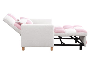 English Elm Convertible Convertible Sleeper Sofa Chair Bed with 3-Position Backrest, Teddy Fabric, Sturdy 330lb Frame Pink+White W1420110192