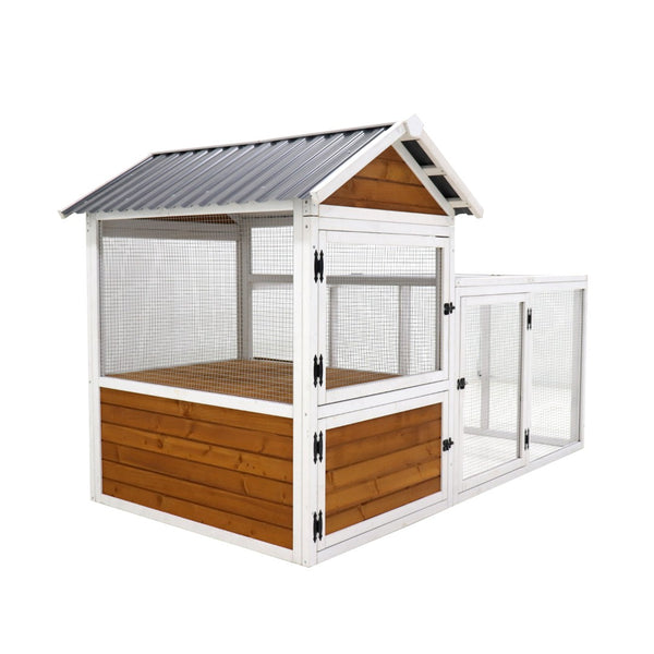 English Elm 77"large Wooden Outdoor Coop with Nest Box Pvc Waterproof Backyard Multi-pet Hutch W1431112872