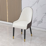 English Elm Dining Chair With Pu Leather White and Brown Metal Legs (Set Of 2)