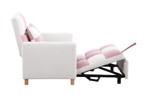 English Elm Convertible Convertible Sleeper Sofa Chair Bed with 3-Position Backrest, Teddy Fabric, Sturdy 330lb Frame Pink+White W1420110192