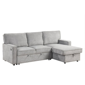English Elm U_style L-shaped Sleeper Sectional with Hidden Storage Usb Port and Cup Holders Gray WY000418AAE