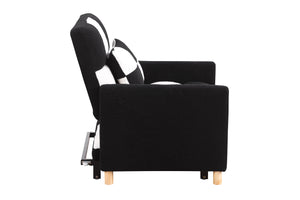 English Elm Convertible Convertible Sleeper Sofa Chair Bed with 3-Position Backrest, Teddy Fabric, Sturdy 330lb Frame Black White W1420110191