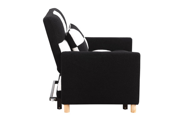 English Elm Convertible Convertible Sleeper Sofa Chair Bed with 3-Position Backrest, Teddy Fabric, Sturdy 330lb Frame Black White W1420110191
