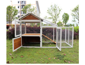 English Elm 77"large Wooden Outdoor Coop with Nest Box Pvc Waterproof Backyard Multi-pet Hutch W1431112872