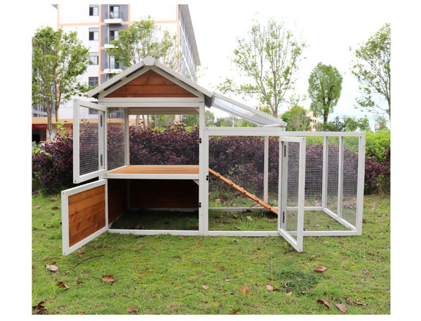English Elm 77"large Wooden Outdoor Coop with Nest Box Pvc Waterproof Backyard Multi-pet Hutch W1431112872
