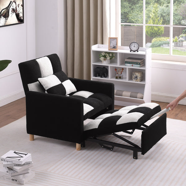 English Elm Convertible Convertible Sleeper Sofa Chair Bed with 3-Position Backrest, Teddy Fabric, Sturdy 330lb Frame Black White W1420110191