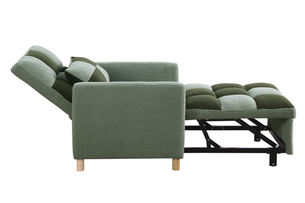 English Elm Convertible Convertible Sleeper Sofa Chair Bed with 3-Position Backrest, Teddy Fabric, Sturdy 330lb Frame Green W1420110194
