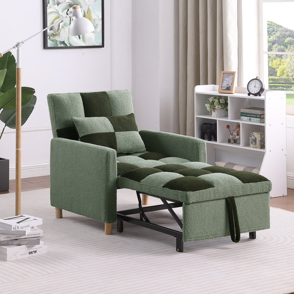 English Elm Convertible Convertible Sleeper Sofa Chair Bed with 3-Position Backrest, Teddy Fabric, Sturdy 330lb Frame Green W1420110194