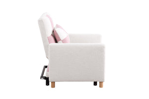 English Elm Convertible Convertible Sleeper Sofa Chair Bed with 3-Position Backrest, Teddy Fabric, Sturdy 330lb Frame Pink+White W1420110192