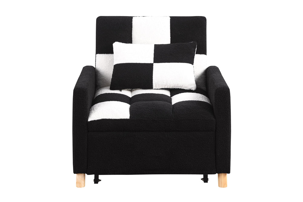 English Elm Convertible Convertible Sleeper Sofa Chair Bed with 3-Position Backrest, Teddy Fabric, Sturdy 330lb Frame Black White W1420110191