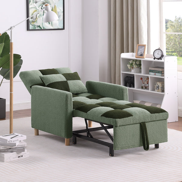 English Elm Convertible Convertible Sleeper Sofa Chair Bed with 3-Position Backrest, Teddy Fabric, Sturdy 330lb Frame Green W1420110194