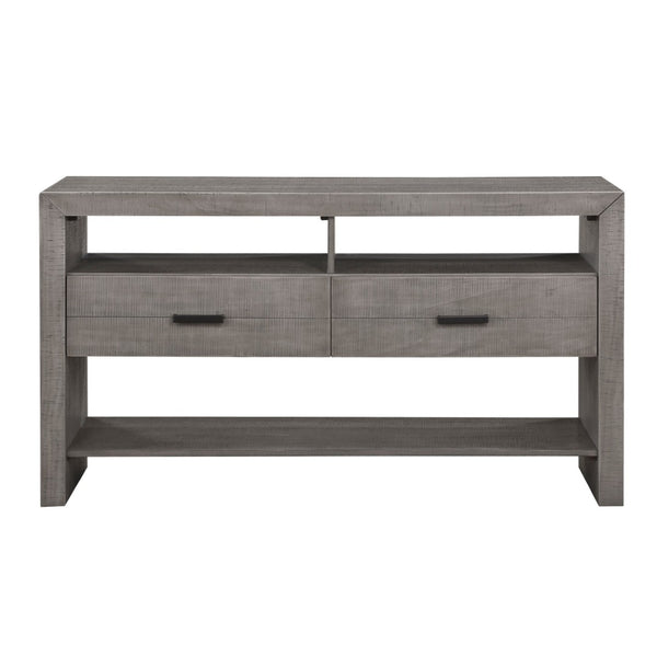 English Elm Modern Rustic Dining Server with Acacia Veneer Two Drawers and Three Open Shelves B011113079