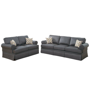English Elm 2-PCS Charcoal Gray Sofa Set — Plush Fabric Upholstery, Solid Wood Frame, Loveseat 66" & Sofa 89" B089S00105