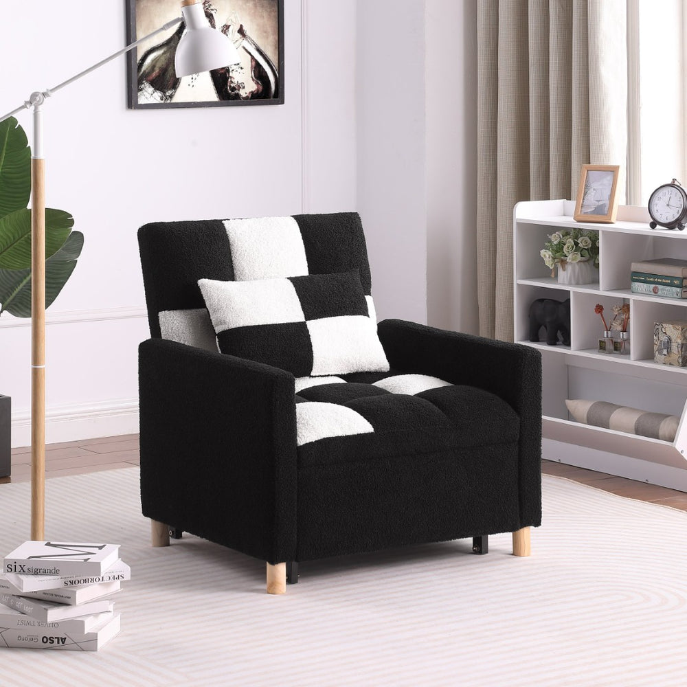 English Elm Convertible Sleeper Chair Teddy Fabric 3in1 Seat Recliner Guest Bed Small Space Black White W1420110191