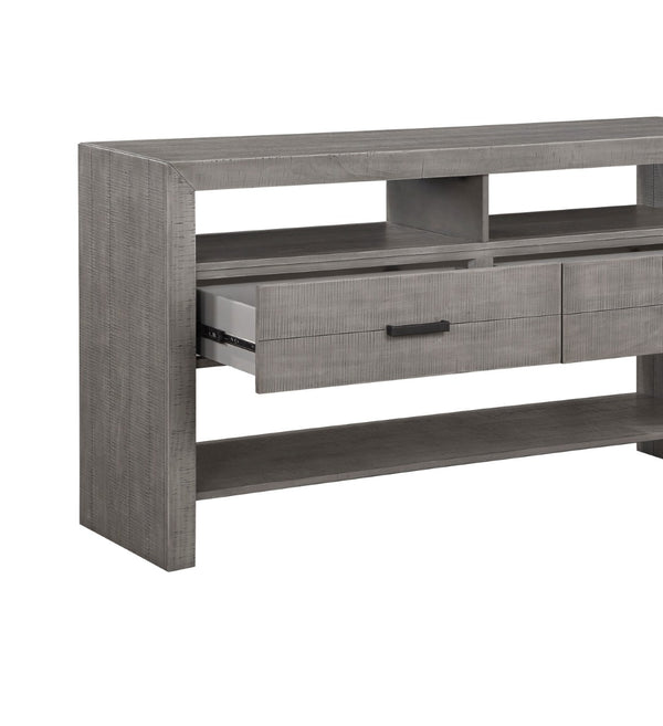 English Elm Modern Rustic Dining Server with Acacia Veneer Two Drawers and Three Open Shelves B011113079