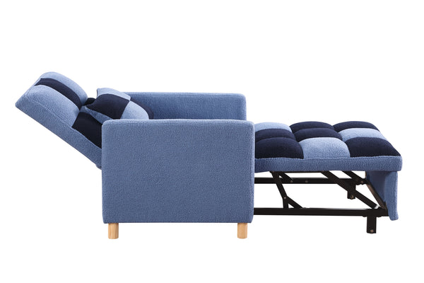 English Elm Convertible Convertible Sleeper Sofa Chair Bed with 3-Position Backrest, Teddy Fabric, Sturdy 330lb Frame Blue W1420110195