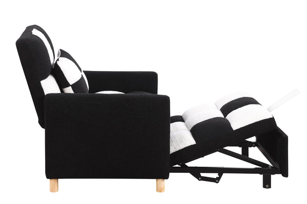 English Elm Convertible Convertible Sleeper Sofa Chair Bed with 3-Position Backrest, Teddy Fabric, Sturdy 330lb Frame Black White W1420110191