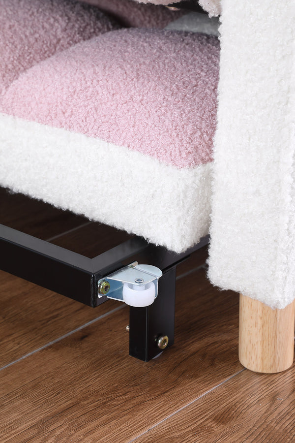 English Elm Convertible Convertible Sleeper Sofa Chair Bed with 3-Position Backrest, Teddy Fabric, Sturdy 330lb Frame Pink+White W1420110192