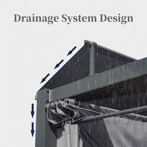 English Elm Aluminum Outdoor Daybed with Retractable Canopy, Double Chaise, Grey Curtains, Beige Cushions, Cup Holder W1859S00027