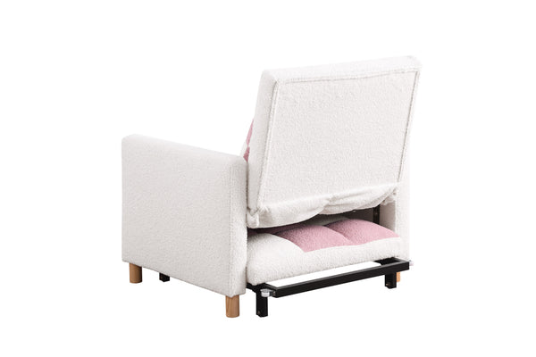 English Elm Convertible Convertible Sleeper Sofa Chair Bed with 3-Position Backrest, Teddy Fabric, Sturdy 330lb Frame Pink+White W1420110192