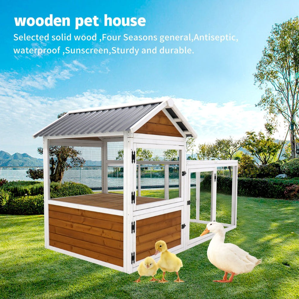 English Elm 77"large Wooden Outdoor Coop with Nest Box Pvc Waterproof Backyard Multi-pet Hutch W1431112872