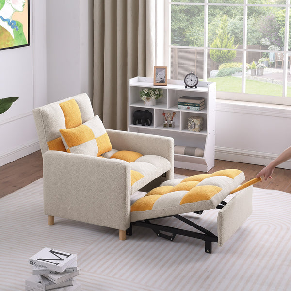 English Elm Convertible Convertible Sleeper Sofa Chair Bed with 3-Position Backrest, Teddy Fabric, Sturdy 330lb Frame Yellow W1420110193