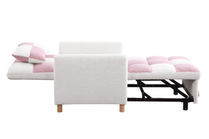 English Elm Convertible Convertible Sleeper Sofa Chair Bed with 3-Position Backrest, Teddy Fabric, Sturdy 330lb Frame Pink+White W1420110192